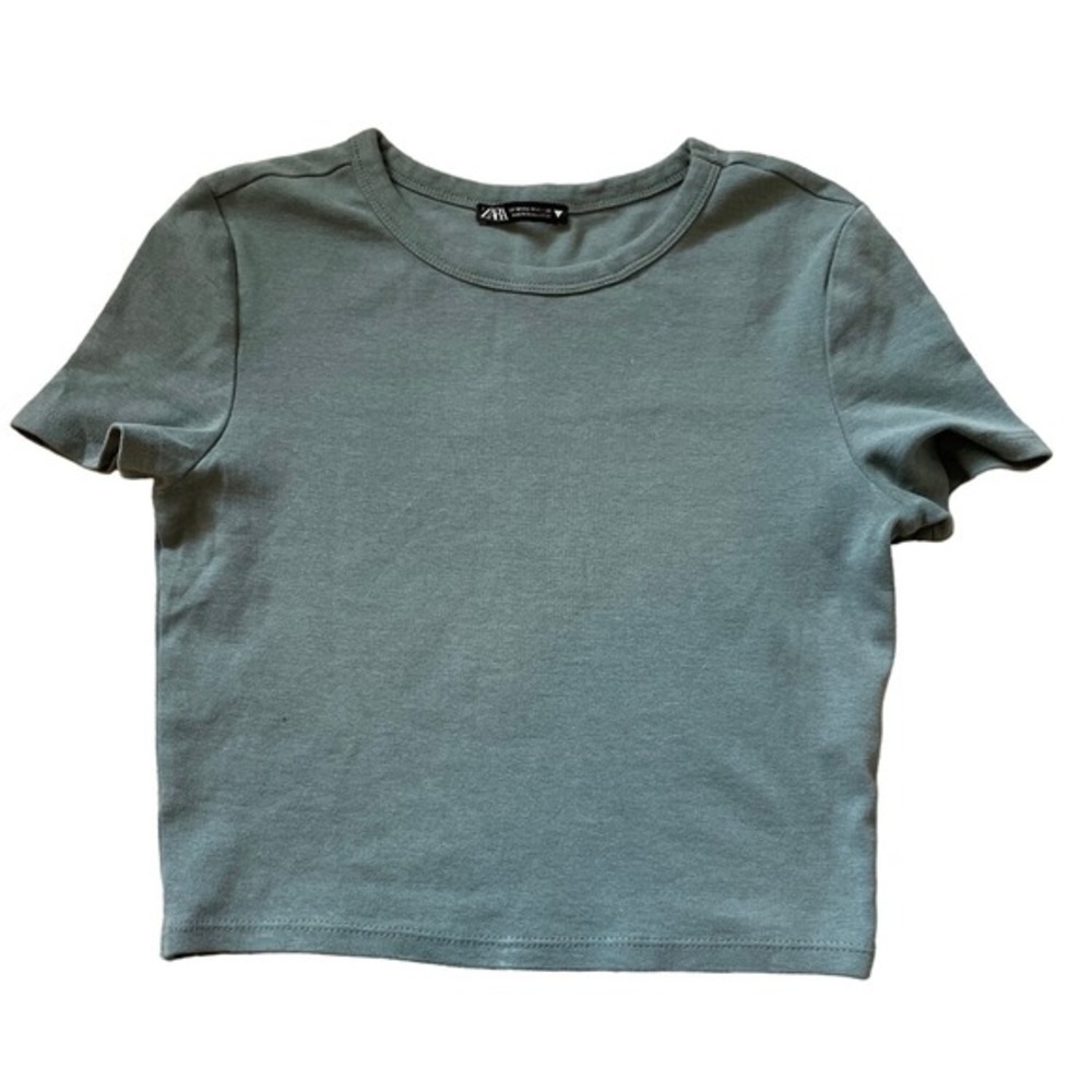 Zara Gray Short Sleeve Crop Top Medium
